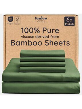 Queen Bamboo Viscose Sheet Set - 6 Piece Cooling Soft Sheets, Deep Pockets
